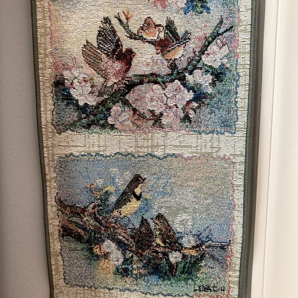 Beaded embroidered banner flag bird flower garden of Eden nature white green - Picture 4 of 7